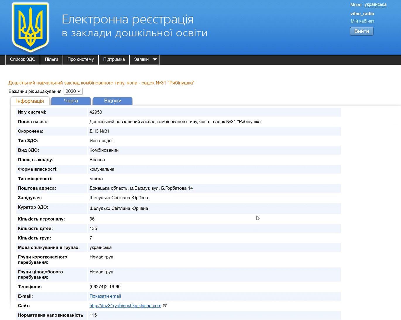 анкета дитячого садка